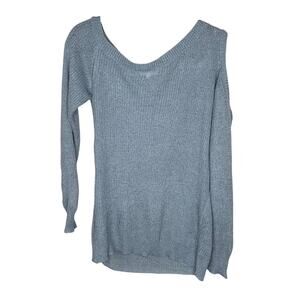 Better Be Blue Cold Shoulder Boat Neck Sweater Women's S Knit Soft Coastal Cozy